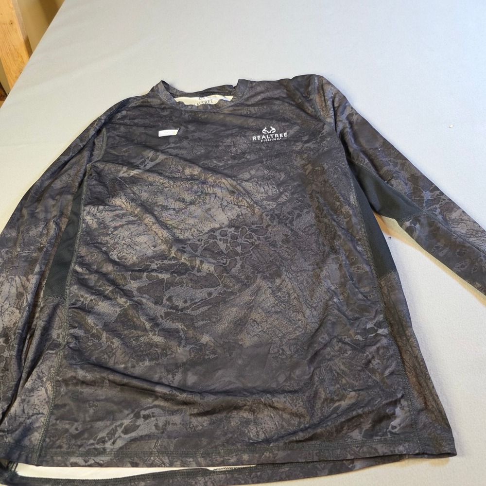 Realtree Fishing Mens Large Camo Long Sleeve Performance Shirt Mesh Panels Gray